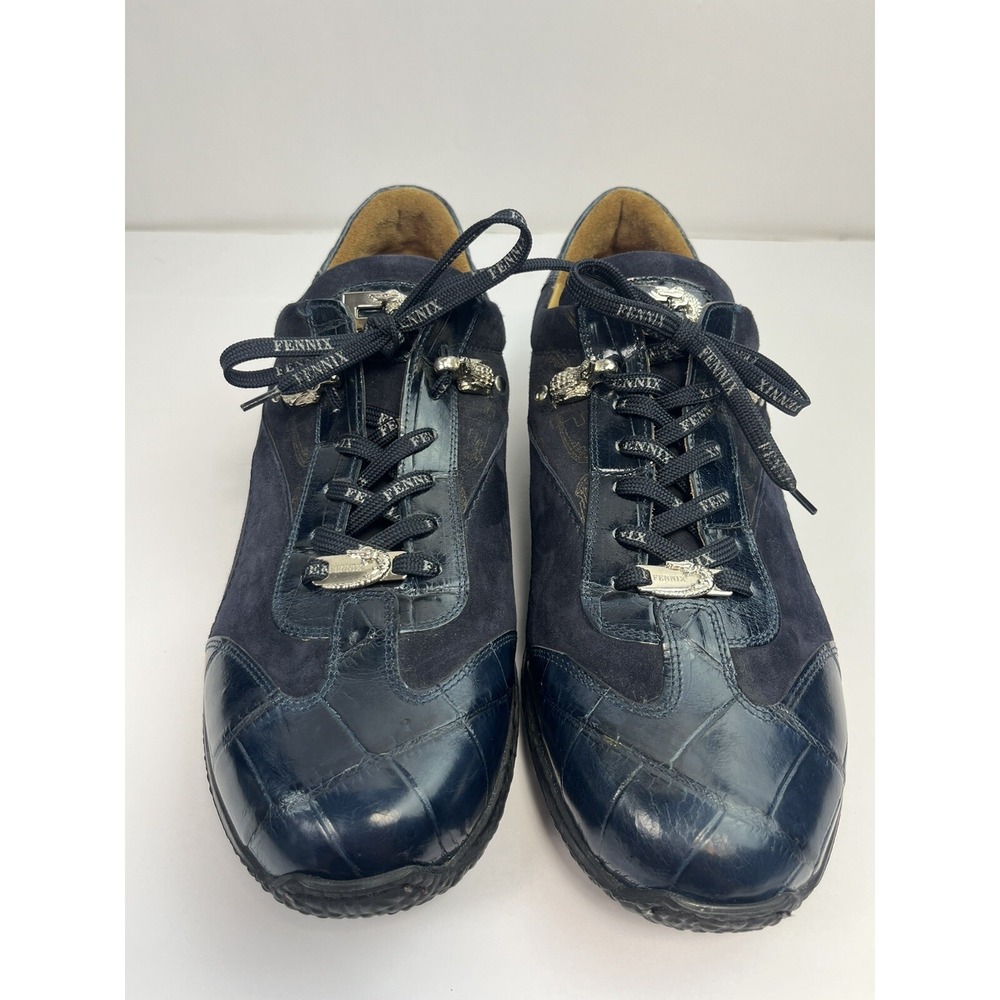 Fennix Italy For Hollywood Alligator Suede Leather Sneakers Blue 2929 Size 9/42